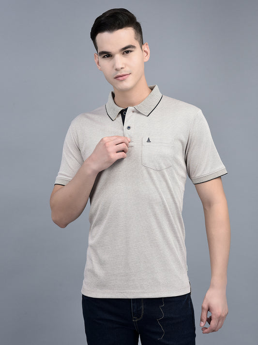 Canoe Men Short Sleeve Polo Neck Solid Pattern T-Shirt