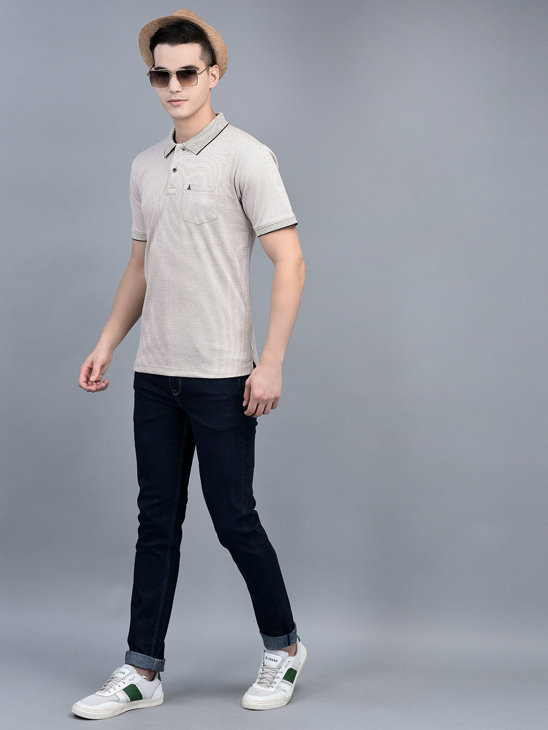Canoe Men Short Sleeve Polo Neck Solid Pattern T-Shirt