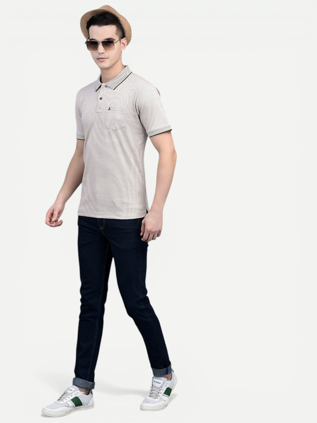 Canoe Men Short Sleeve Polo Neck Solid Pattern T-Shirt