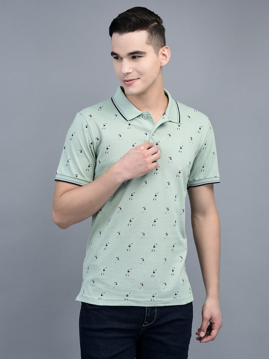 Canoe Men Short Sleeve Polo Neck Printed Pattern T-Shirt
