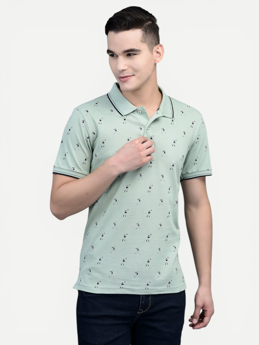 Canoe Men Short Sleeve Polo Neck Printed Pattern T-Shirt