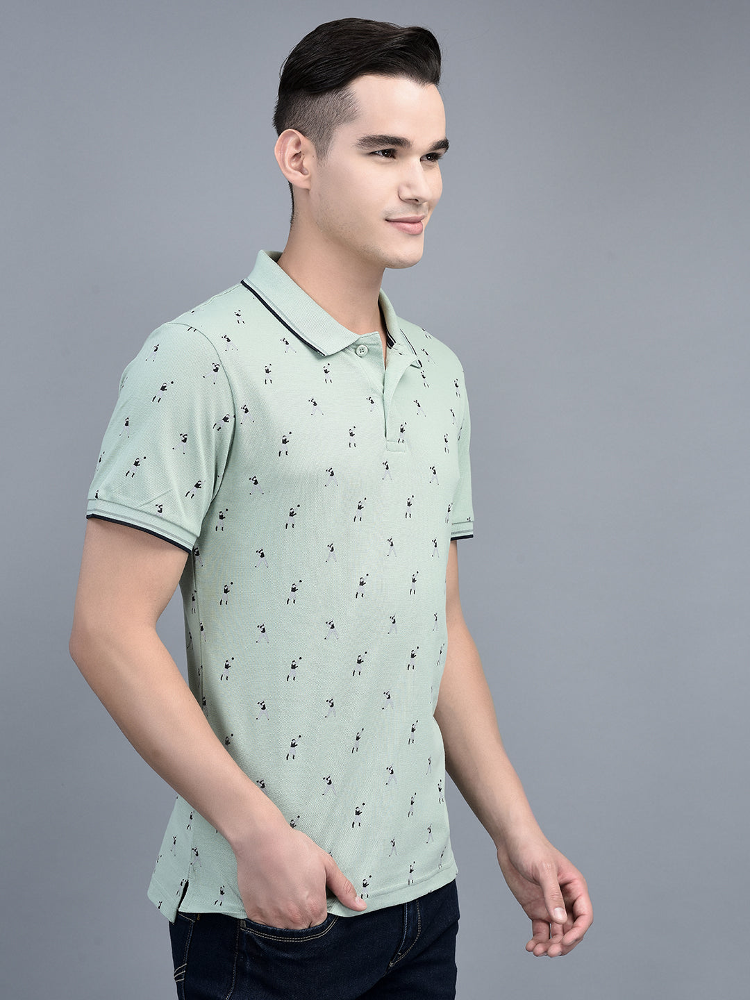 Canoe Men Short Sleeve Polo Neck Printed Pattern T-Shirt