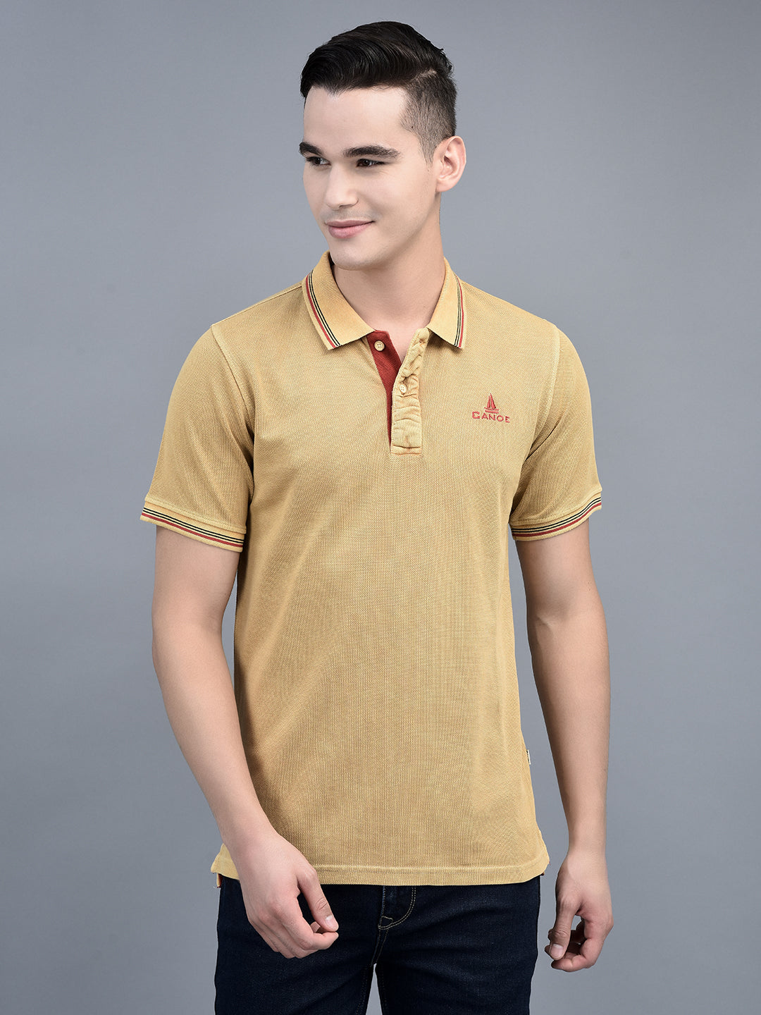 Canoe Men Short Sleeve Polo Neck Solid Pattern T-Shirt