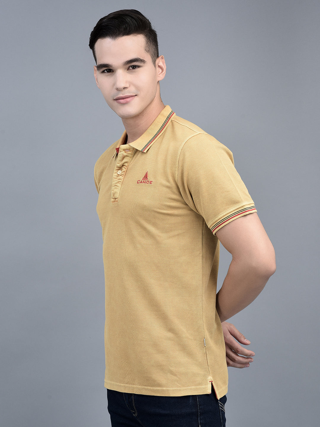 Canoe Men Short Sleeve Polo Neck Solid Pattern T-Shirt