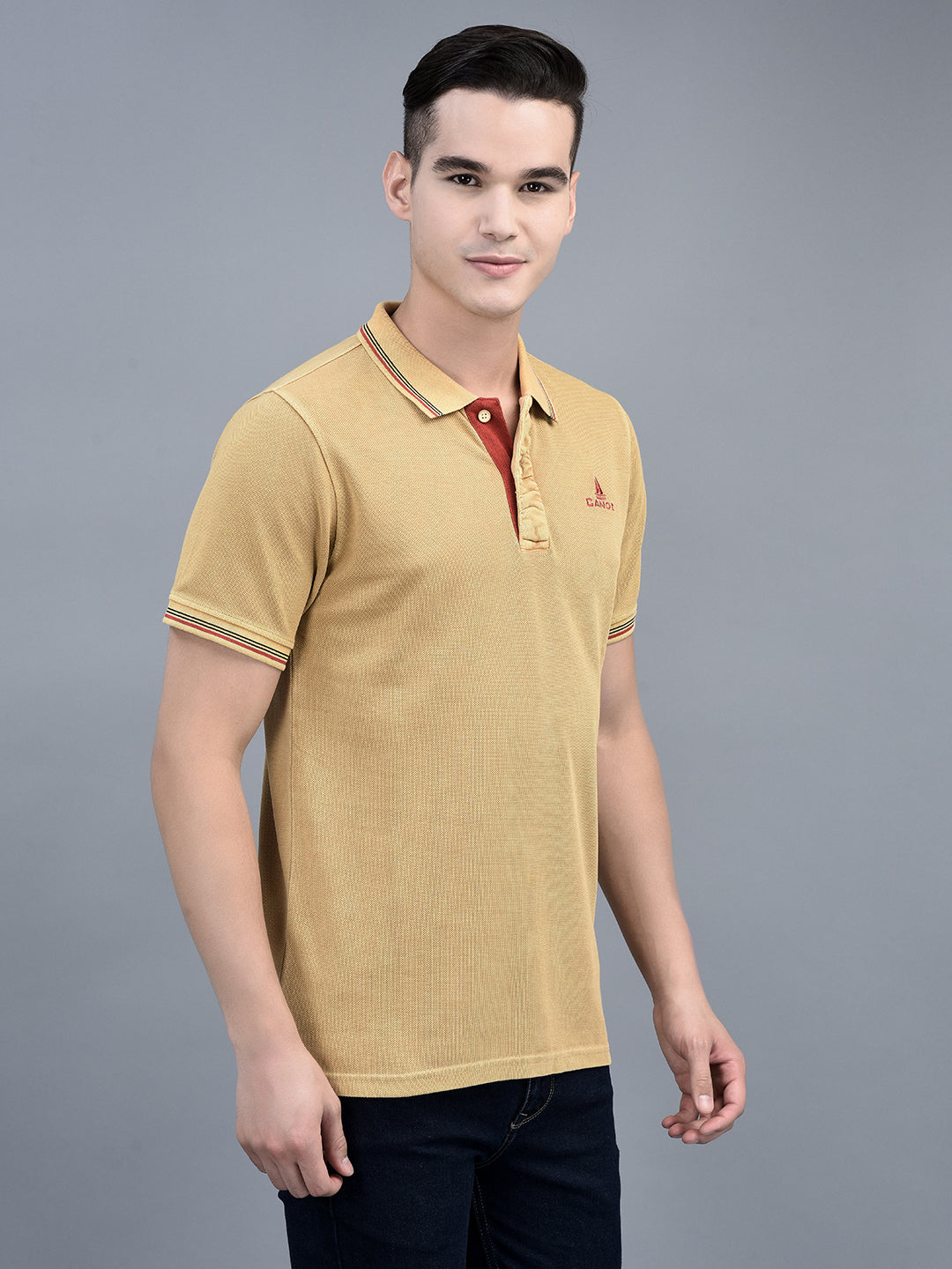 Canoe Men Short Sleeve Polo Neck Solid Pattern T-Shirt
