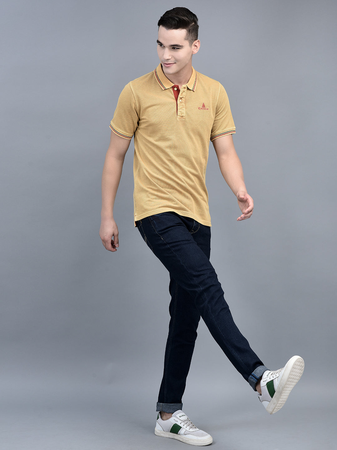 Canoe Men Short Sleeve Polo Neck Solid Pattern T-Shirt