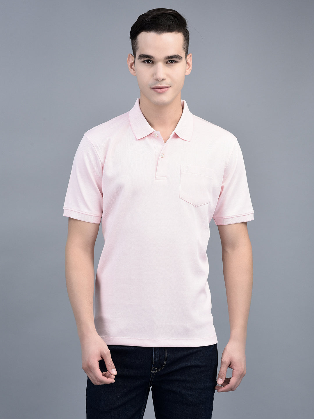 Canoe Men Short Sleeve Polo Neck Solid Pattern T-Shirt