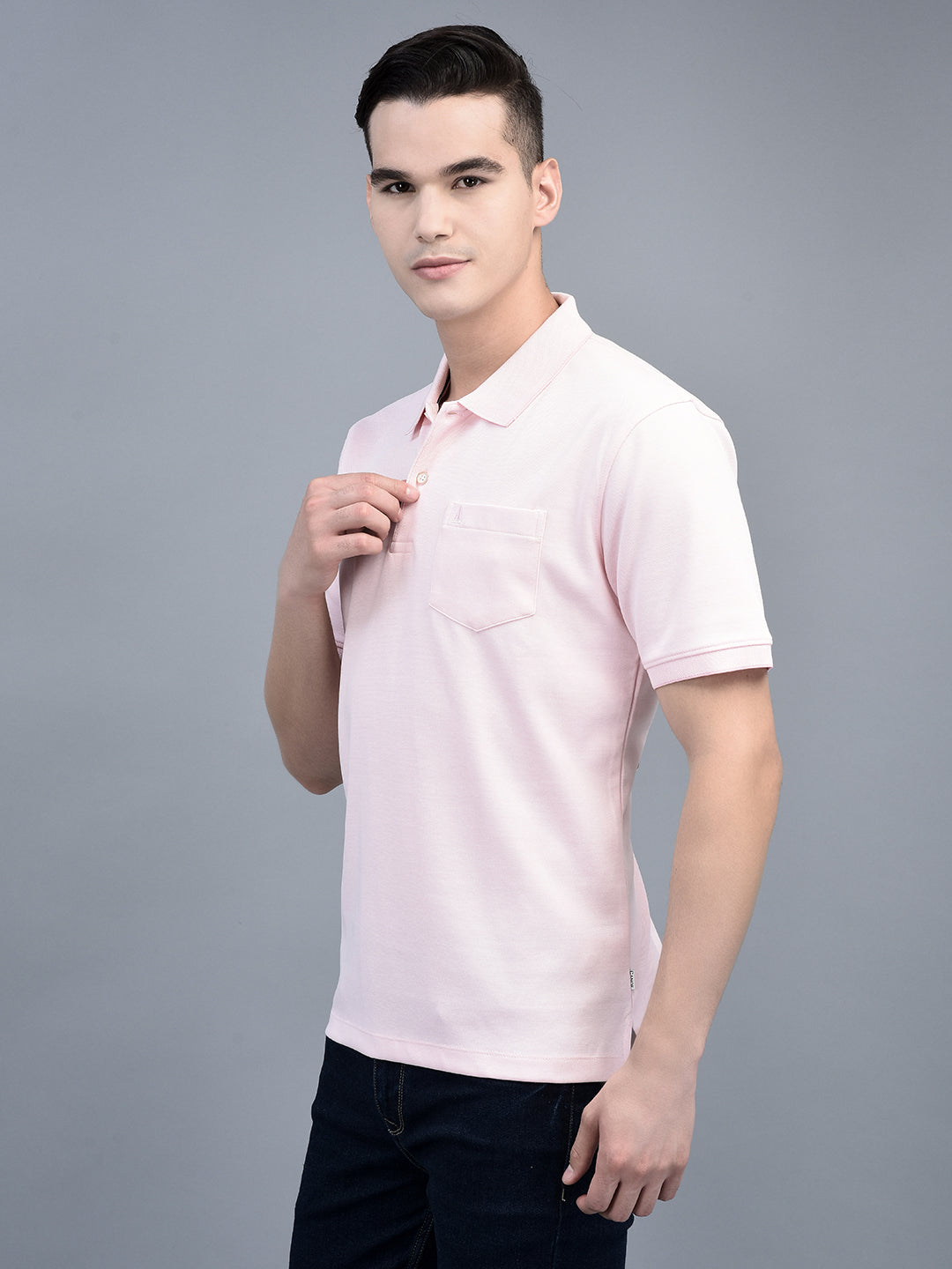Canoe Men Short Sleeve Polo Neck Solid Pattern T-Shirt