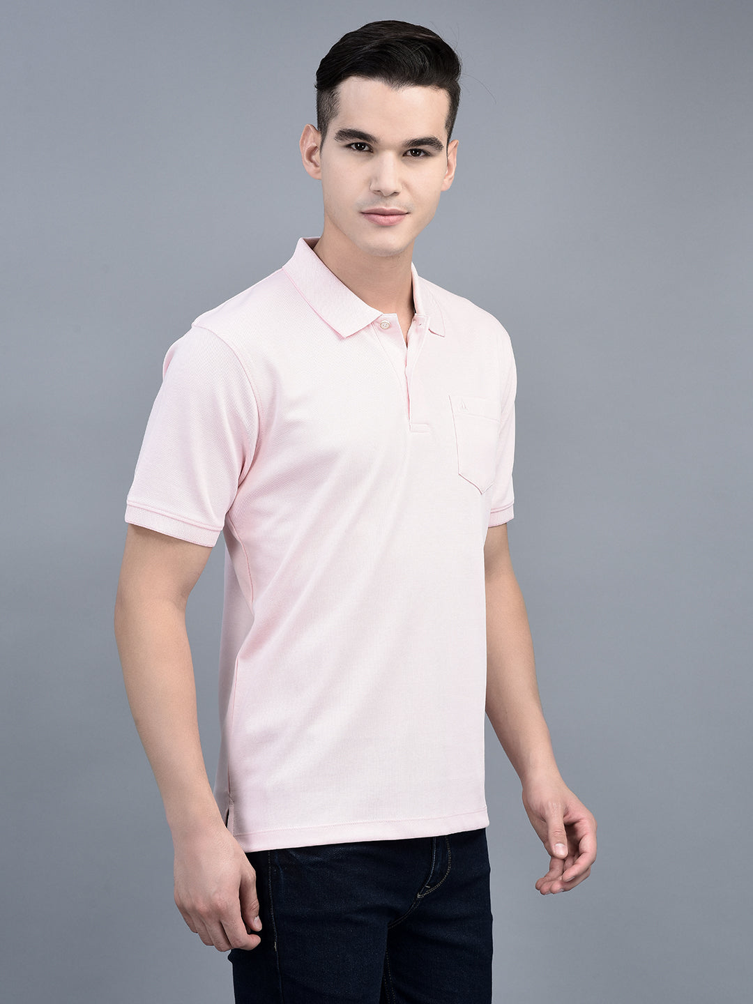Canoe Men Short Sleeve Polo Neck Solid Pattern T-Shirt