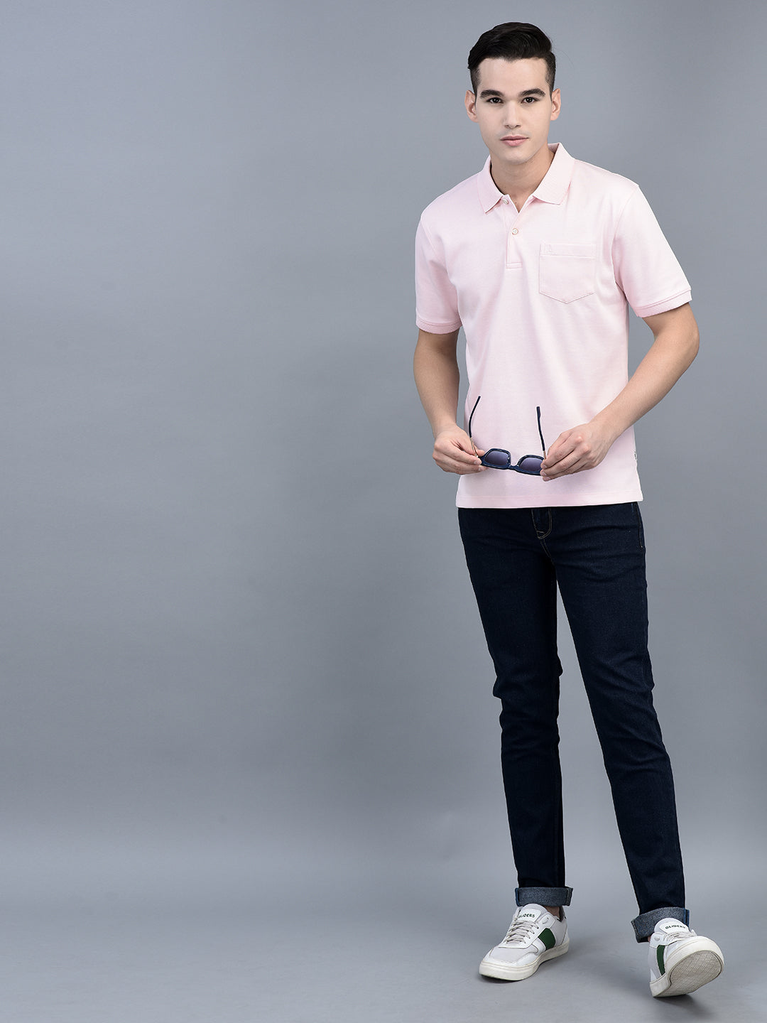 Canoe Men Short Sleeve Polo Neck Solid Pattern T-Shirt