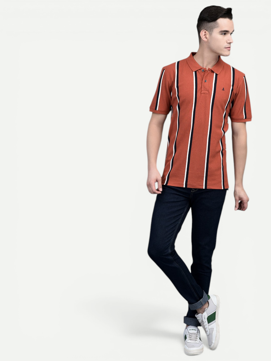 Canoe Men Short Sleeve Polo Neck Striped Pattern T-Shirt