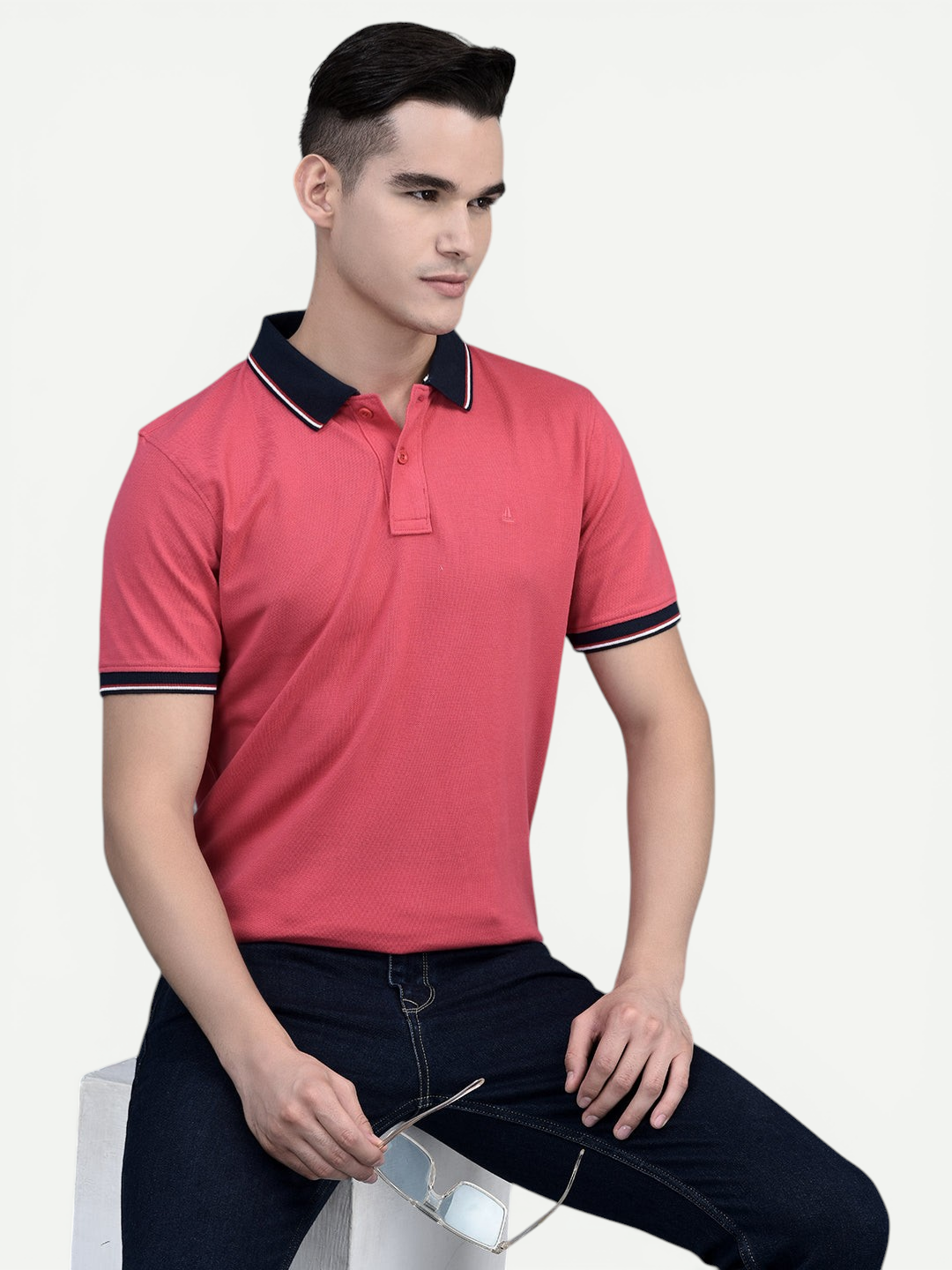 Canoe Men Short Sleeve Polo Neck Solid Pattern T-Shirt