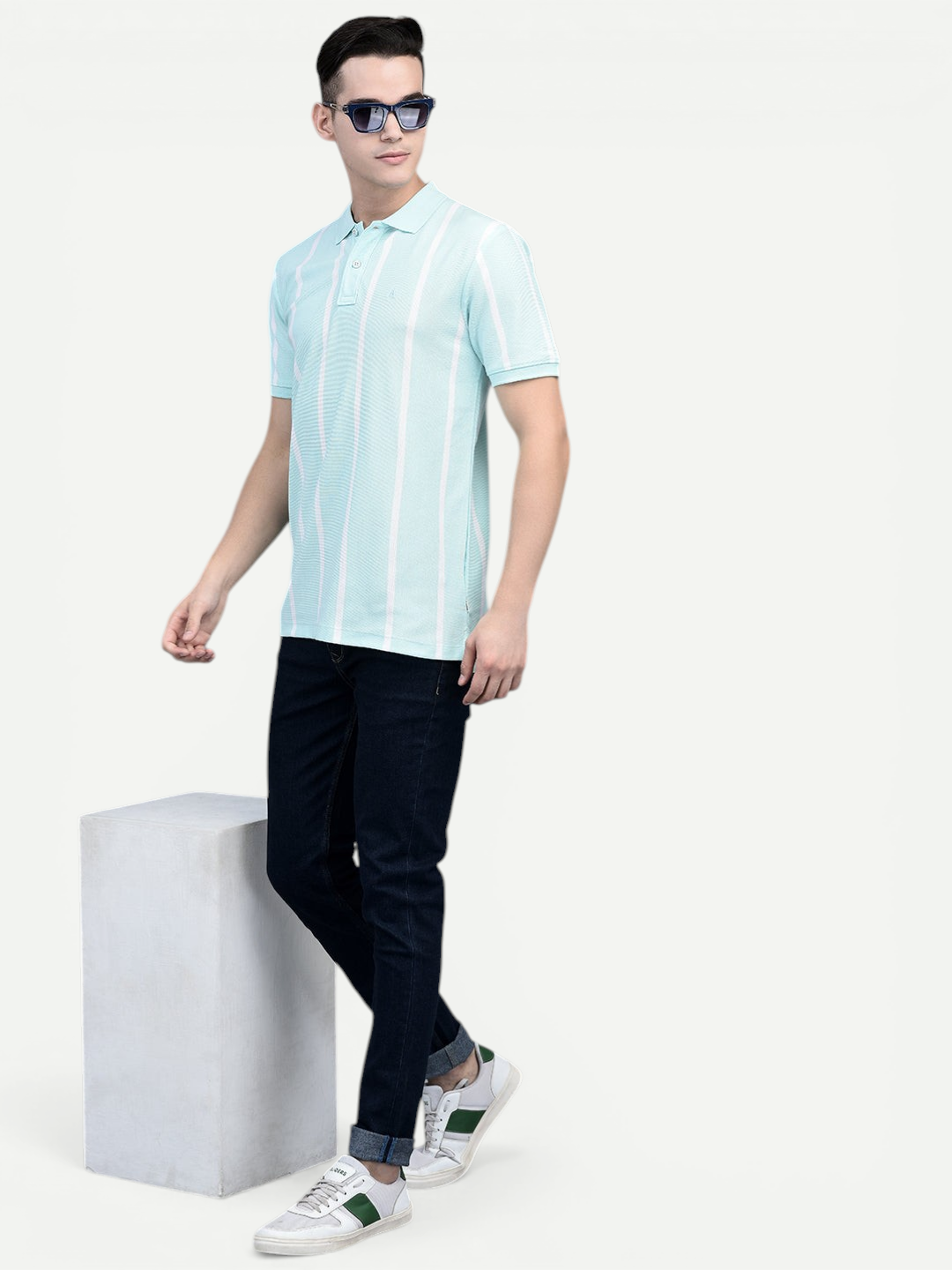 Canoe Men Short Sleeve Polo Neck Striped Pattern T-Shirt