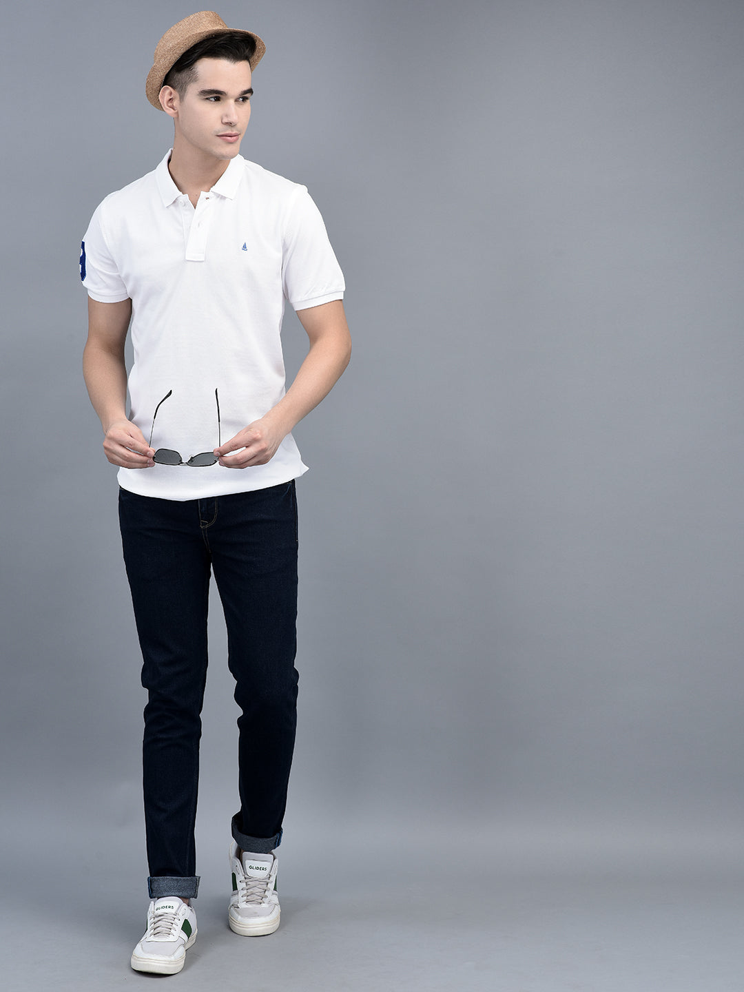 Canoe Men Short Sleeve Polo Neck Solid Pattern T-Shirt