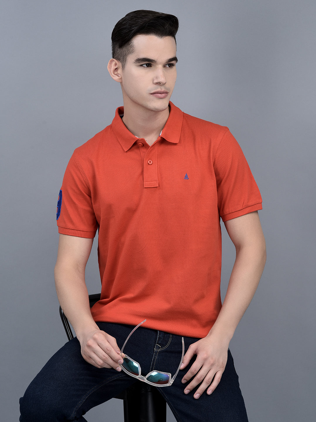 Canoe Men Short Sleeve Polo Neck Solid Pattern T-Shirt