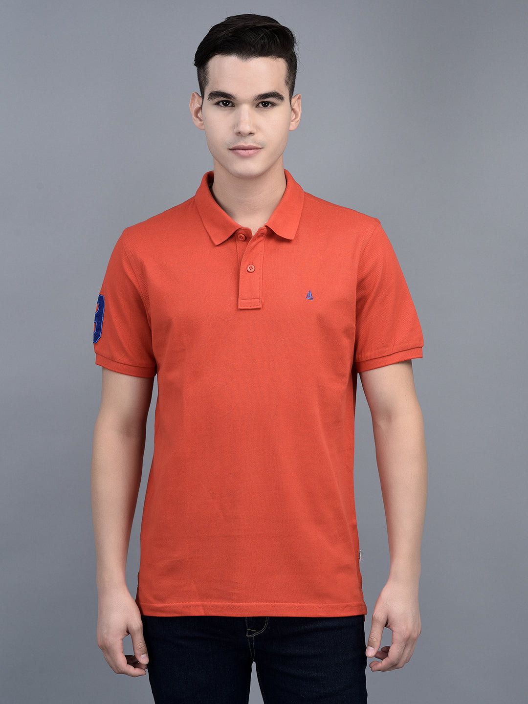 Canoe Men Short Sleeve Polo Neck Solid Pattern T-Shirt