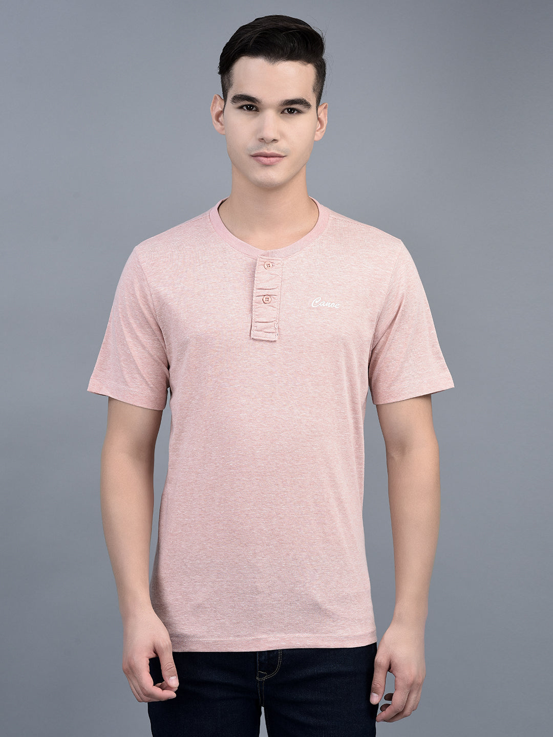 Canoe Men Short Sleeve Polo Neck Self Design Pattern T-Shirt