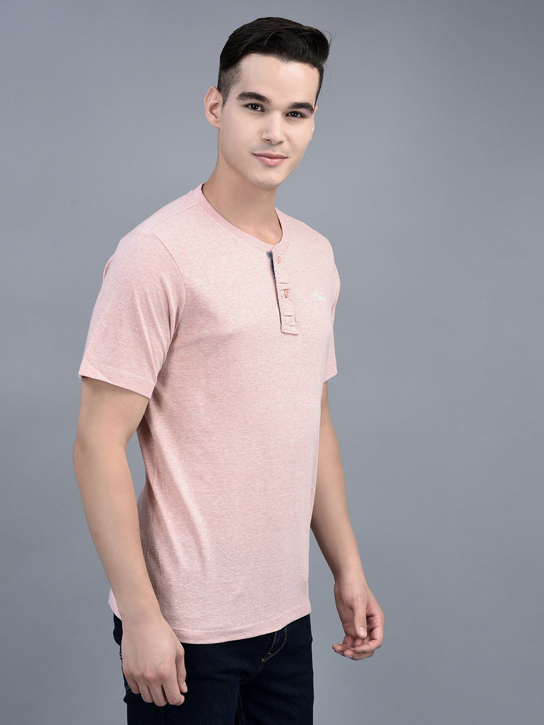 Canoe Men Short Sleeve Polo Neck Self Design Pattern T-Shirt