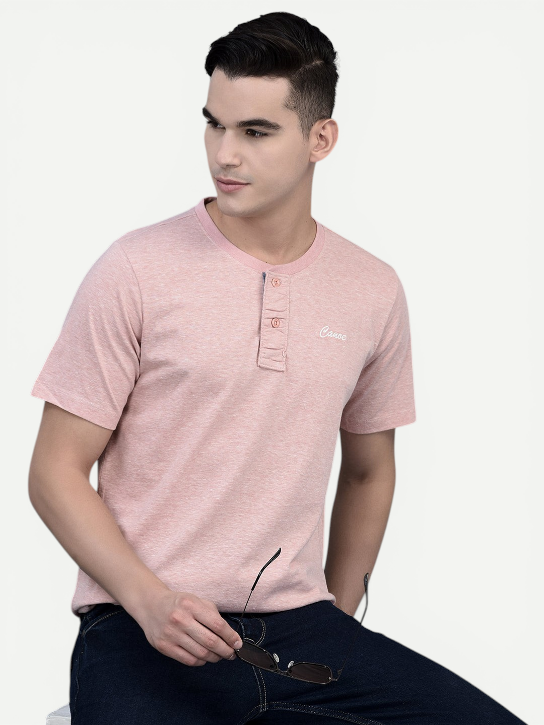 Canoe Men Short Sleeve Polo Neck Self Design Pattern T-Shirt