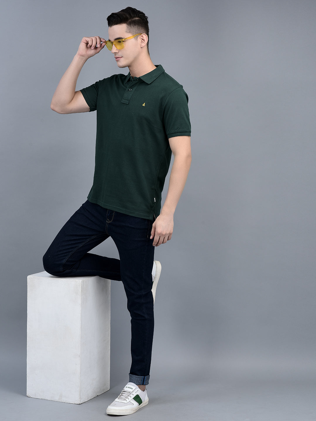 Canoe Men Short Sleeve Polo Neck Solid Pattern T-Shirt