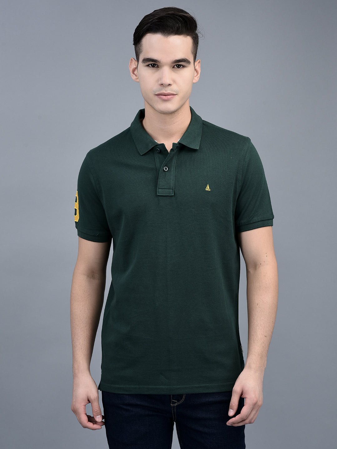 Canoe Men Short Sleeve Polo Neck Solid Pattern T-Shirt