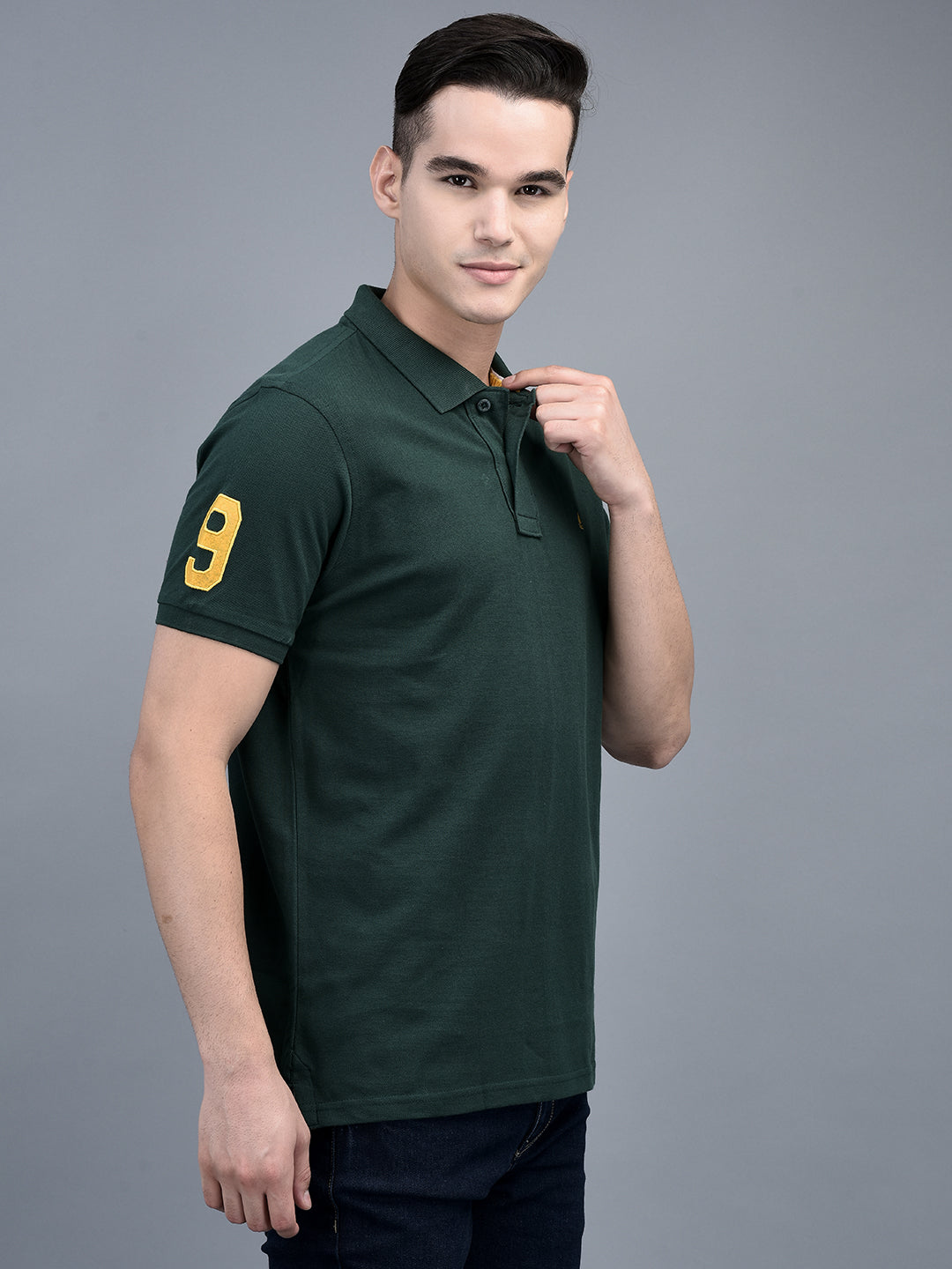 Canoe Men Short Sleeve Polo Neck Solid Pattern T-Shirt
