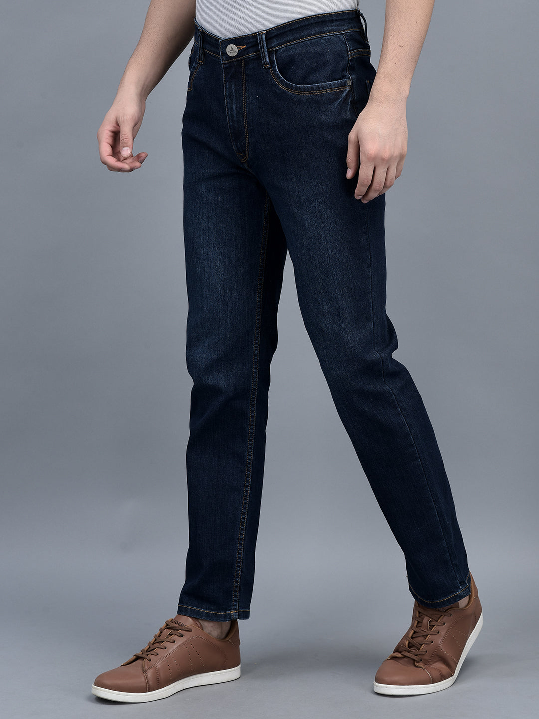 Canoe Men Regular fit Mid-Rise Full Length Five Pockets Denim Trouser