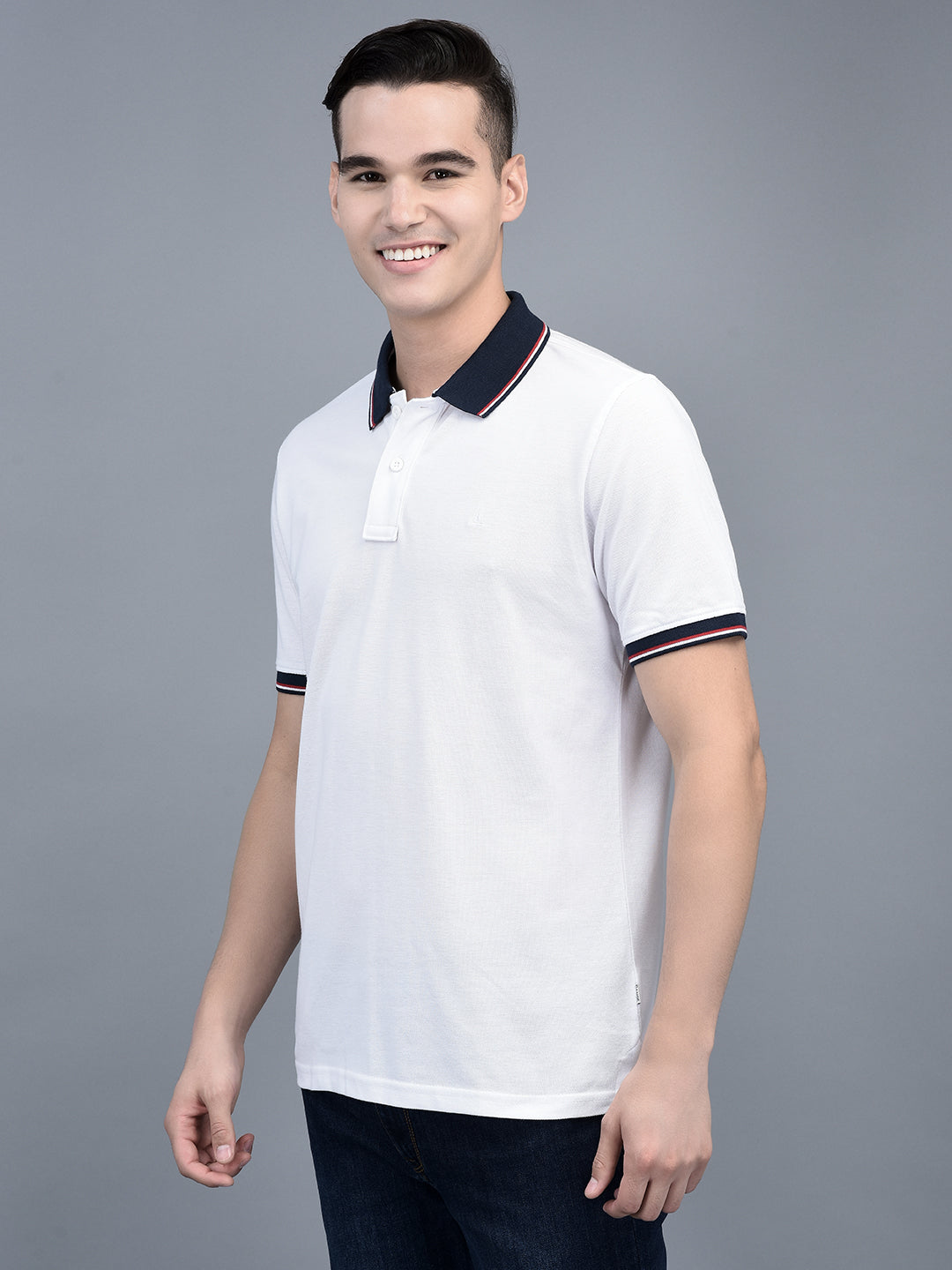 Canoe Men Short Sleeve Polo Neck Solid Pattern T-Shirt
