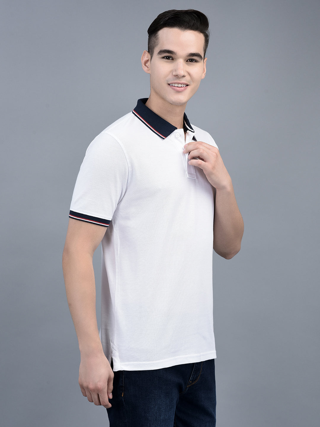 Canoe Men Short Sleeve Polo Neck Solid Pattern T-Shirt