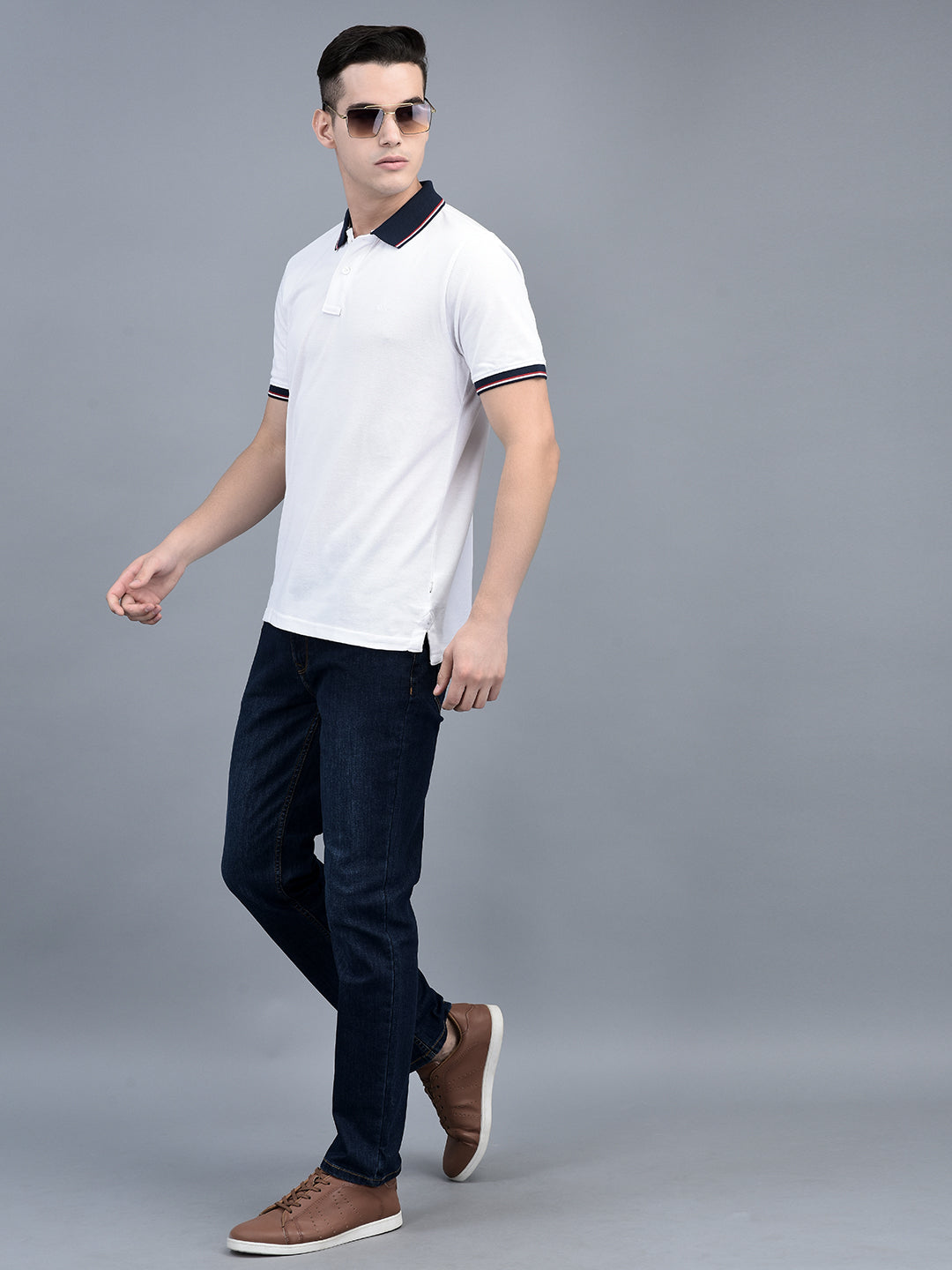 Canoe Men Short Sleeve Polo Neck Solid Pattern T-Shirt