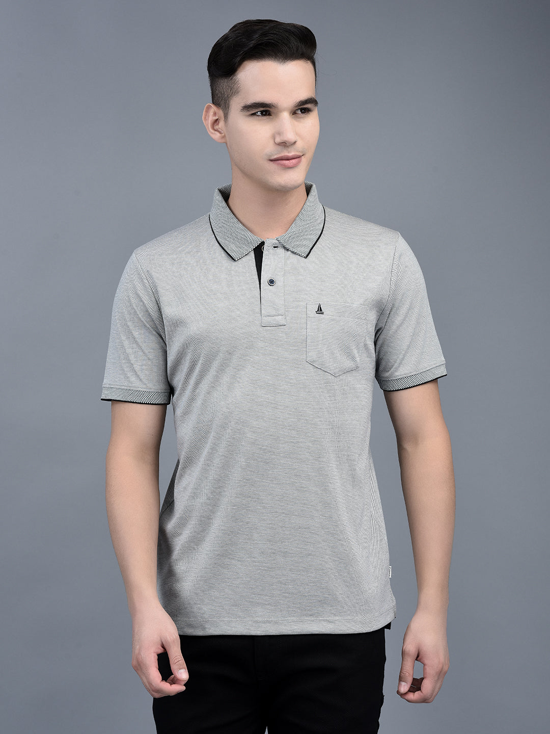 Canoe Men Short Sleeve Polo Neck Solid Pattern T-Shirt