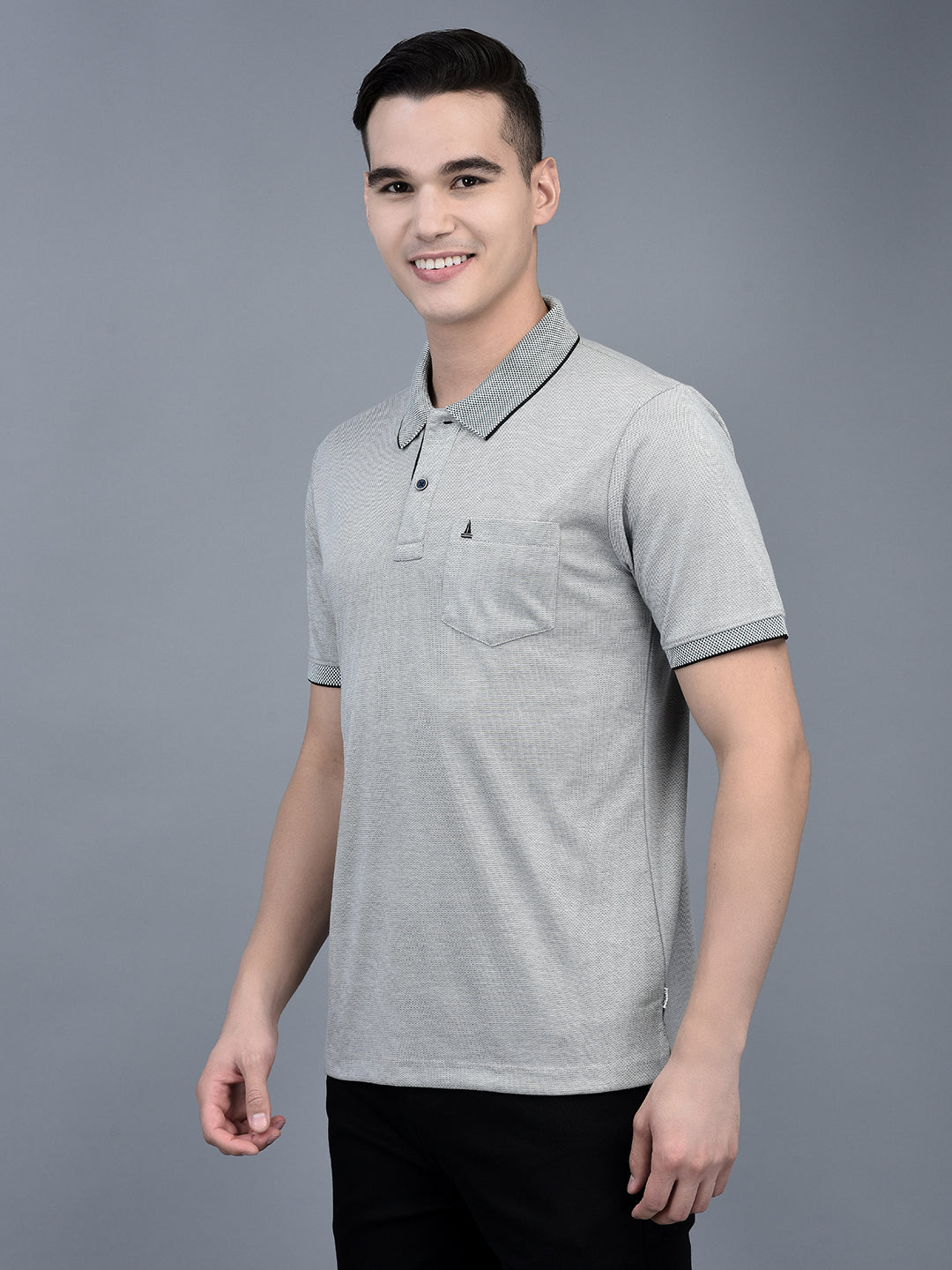 Canoe Men Short Sleeve Polo Neck Solid Pattern T-Shirt
