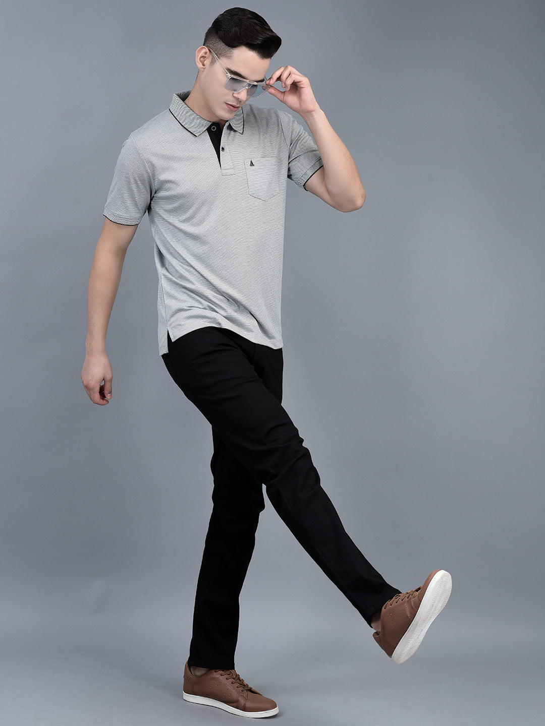 Canoe Men Short Sleeve Polo Neck Solid Pattern T-Shirt