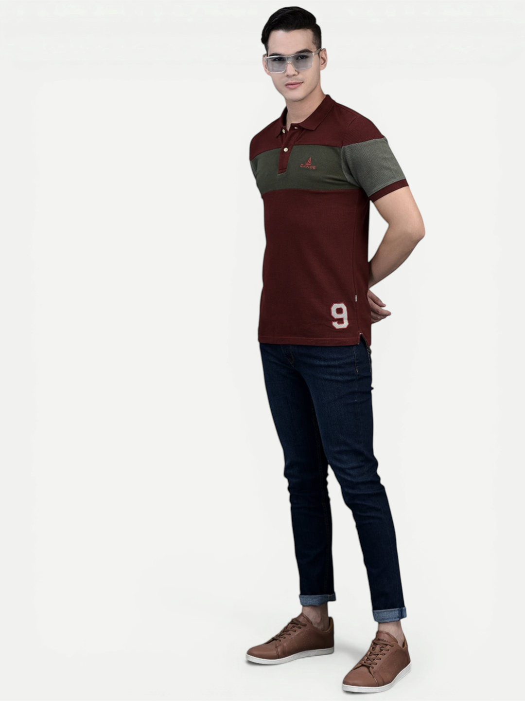 Canoe Men Short Sleeve Polo Neck Solid Pattern T-Shirt