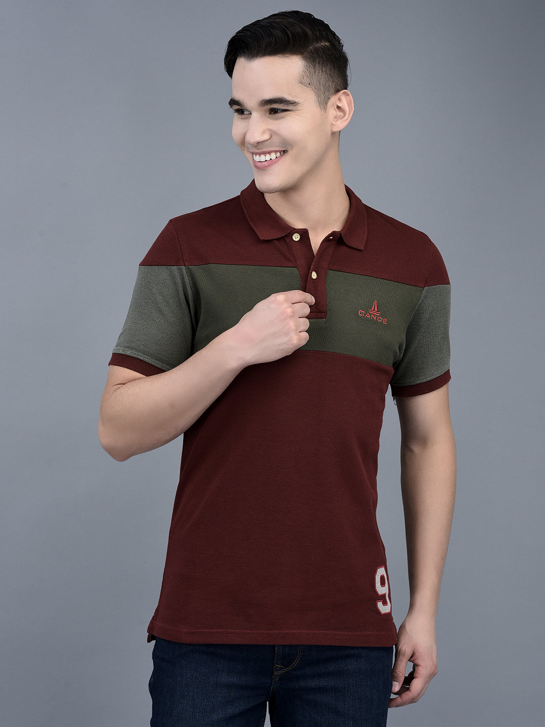 Canoe Men Short Sleeve Polo Neck Solid Pattern T-Shirt