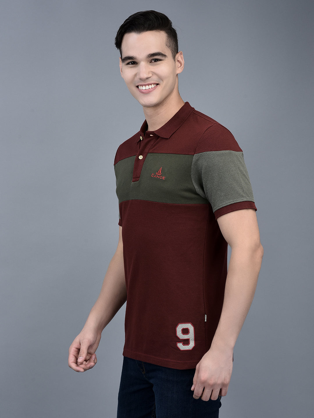 Canoe Men Short Sleeve Polo Neck Solid Pattern T-Shirt