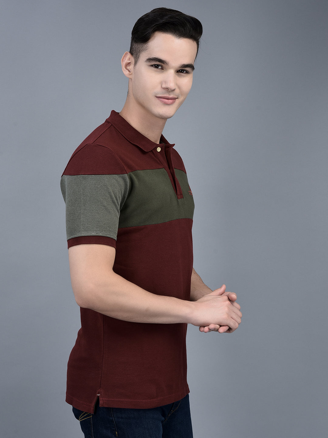Canoe Men Short Sleeve Polo Neck Solid Pattern T-Shirt