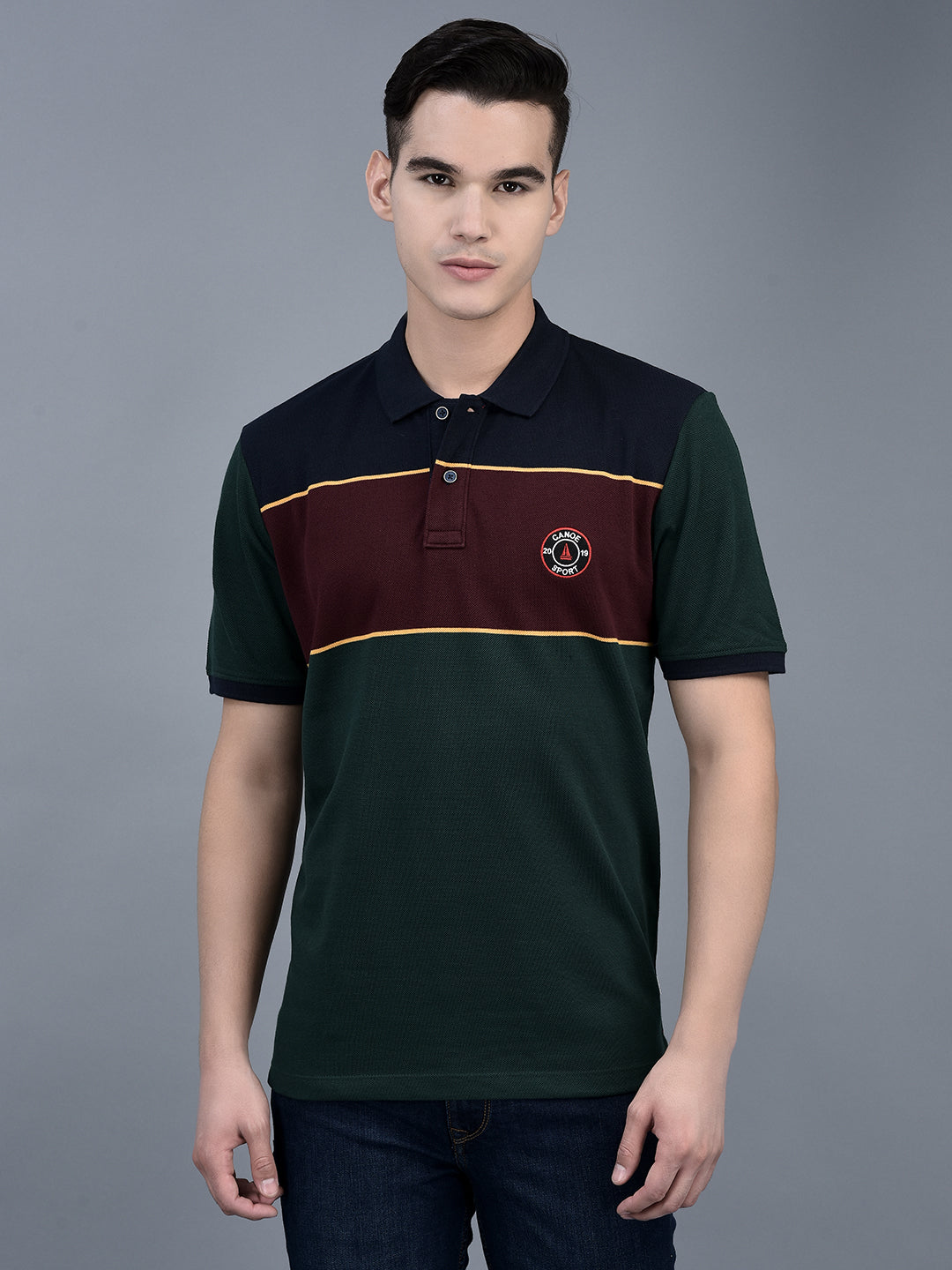 Canoe Men Short Sleeve Polo Neck Solid Pattern T-Shirt