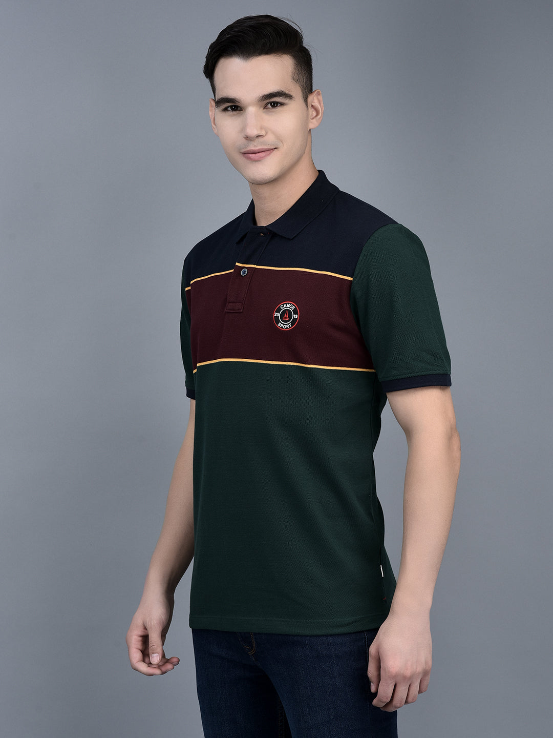 Canoe Men Short Sleeve Polo Neck Solid Pattern T-Shirt