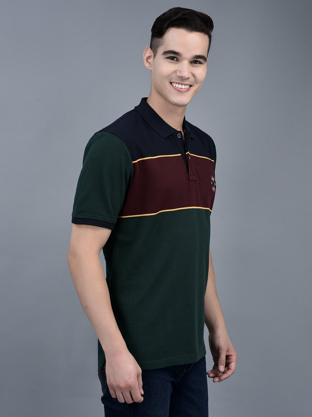 Canoe Men Short Sleeve Polo Neck Solid Pattern T-Shirt