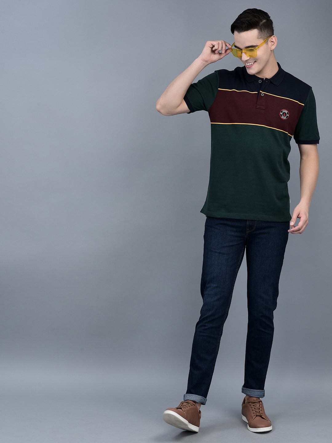Canoe Men Short Sleeve Polo Neck Solid Pattern T-Shirt