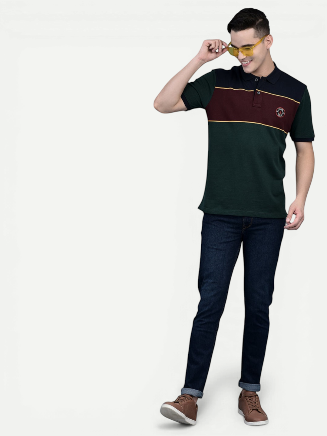 Canoe Men Short Sleeve Polo Neck Solid Pattern T-Shirt