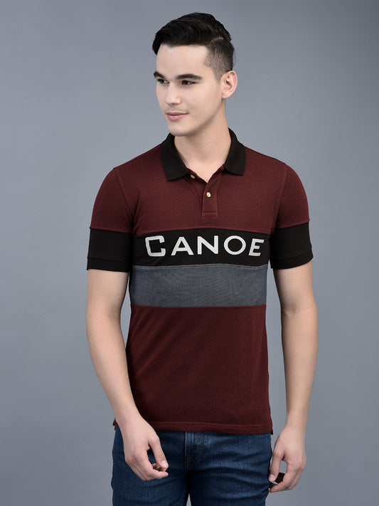 Canoe Men Short Sleeve Polo Neck Printed Pattern T-Shirt
