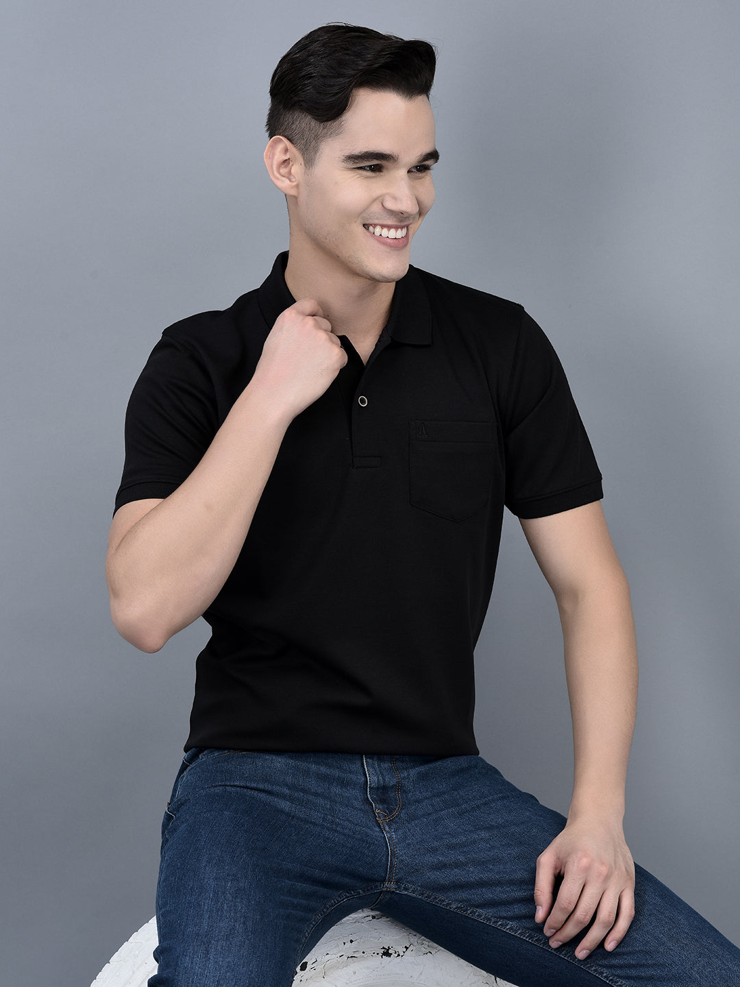 Canoe Men Short Sleeve Polo Neck Solid Pattern T-Shirt