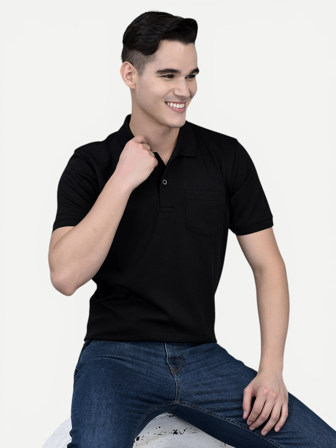 Canoe Men Short Sleeve Polo Neck Solid Pattern T-Shirt
