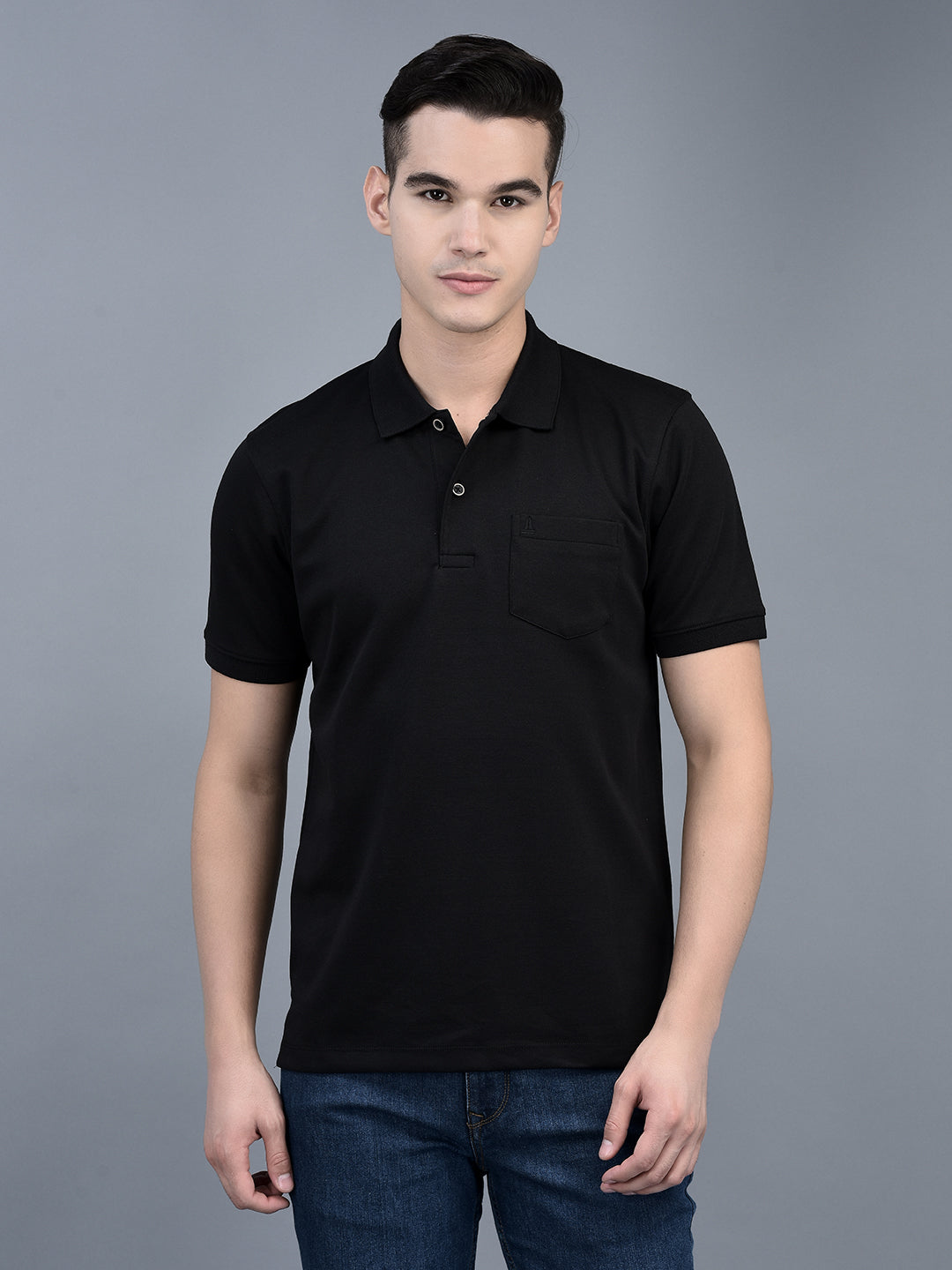 Canoe Men Short Sleeve Polo Neck Solid Pattern T-Shirt