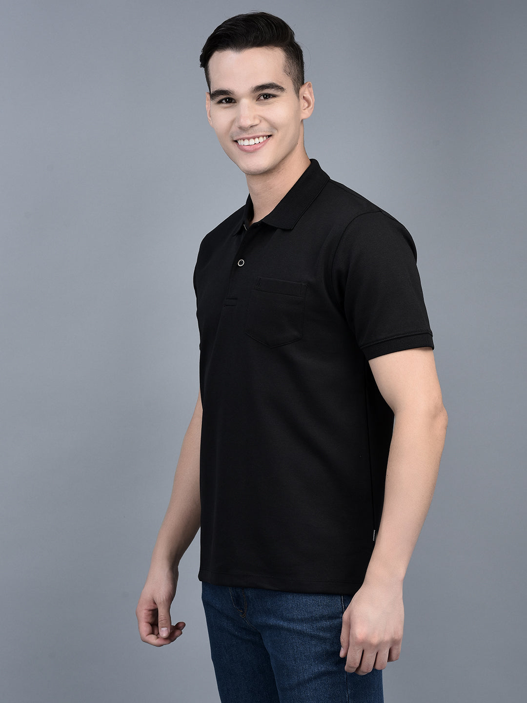 Canoe Men Short Sleeve Polo Neck Solid Pattern T-Shirt