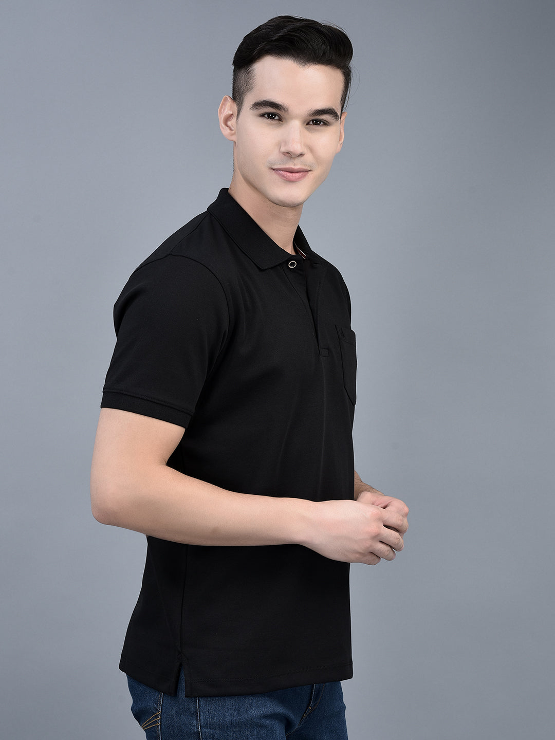 Canoe Men Short Sleeve Polo Neck Solid Pattern T-Shirt