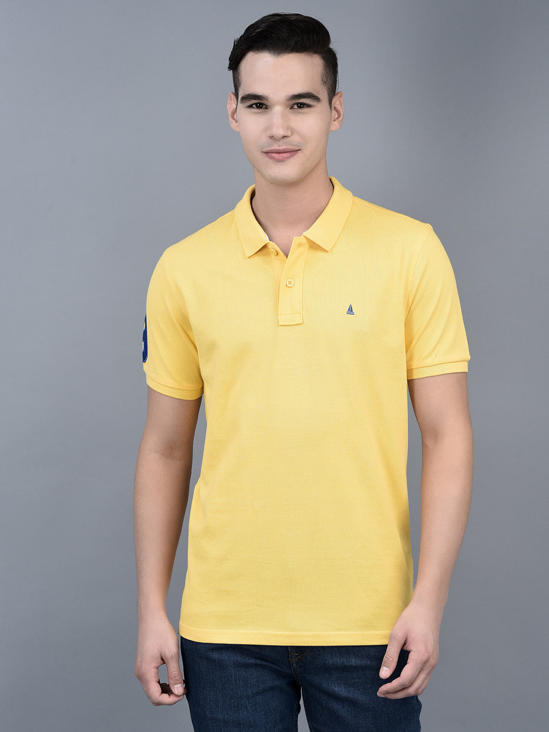 Canoe Men Short Sleeve Polo Neck Solid Pattern T-Shirt