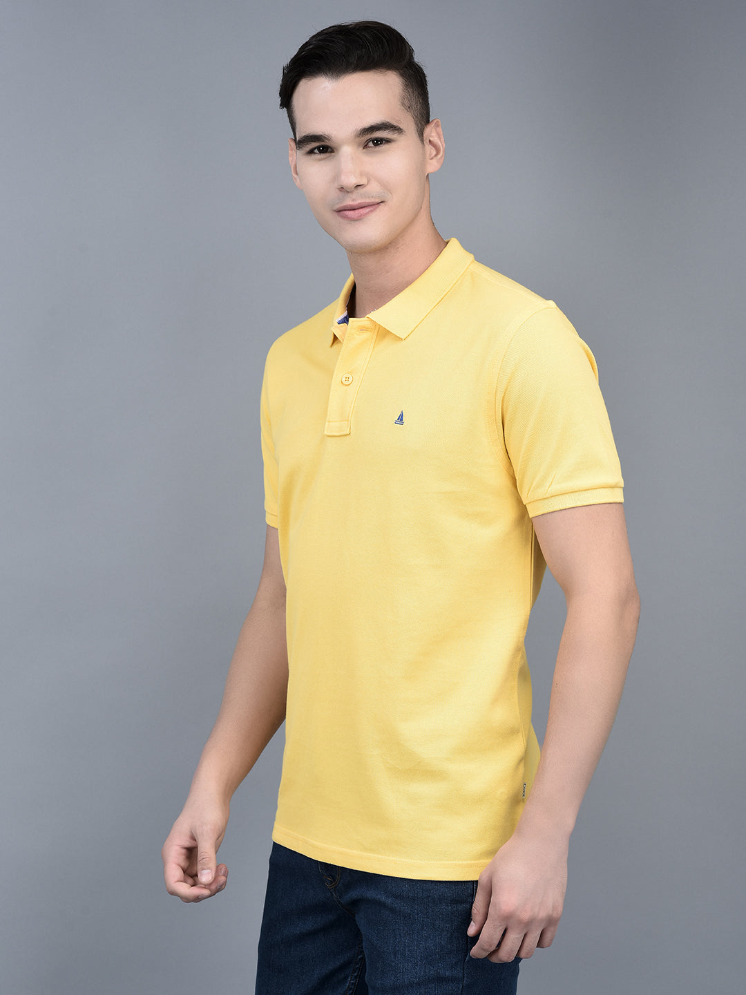 Canoe Men Short Sleeve Polo Neck Solid Pattern T-Shirt
